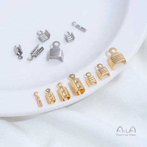 Pack de 10 fechos clipe redondos em aço titânio — terminais para cordão de couro, acessórios DIY para pulseiras e colares, resistente à cor