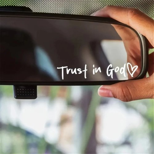 Funny car rearview mirror sticker 'Trust in God / Believe in God' — decal for cars & motorcycles