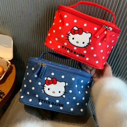 Necessaire Hello Kitty bordada Kawaii — bolsa de higiene/cosmética portátil de grande capacidade, mala/estojo fofo para oferta