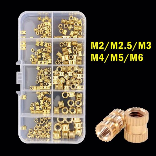 Mosiężne wkładki gwintowane (heat-set) M2–M6, karbowane, do wtopienia w plastik — Akcesoria do drukarki 3D
