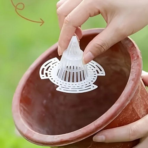 10-pack pot bottom filters — tapered plastic root protection covers with cage design to prevent rot and improve drainage, for indoor and outdoor plant pots