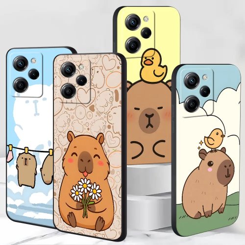 Zachte TPU-hoes met capibara-print voor Xiaomi Poco X4/F7/X3 NFC/X5/M4/M7/F5/C65/M6/M3 Pro/X2 - Zwart