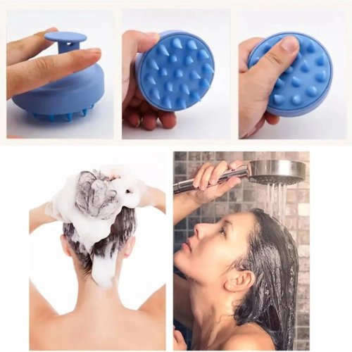 Escova massajadora de couro cabeludo em silicone para champô – cerdas macias, uso em cabelo molhado e seco (Roxo)