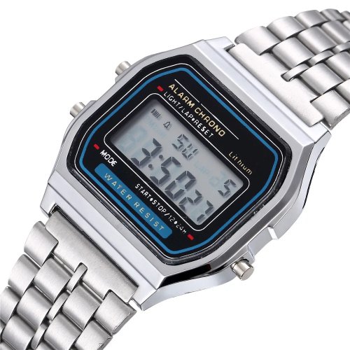 Luxus LED Digital-Herrenuhr aus Edelstahl – schlichte elektronische Business-Armbanduhr, Gold/Silber