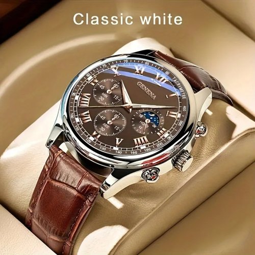 Đồng hồ nam GENEVA quartz cao cấp — mặt tròn, chống nước, kim phát quang, phong cách công sở/thể thao, dây thời trang