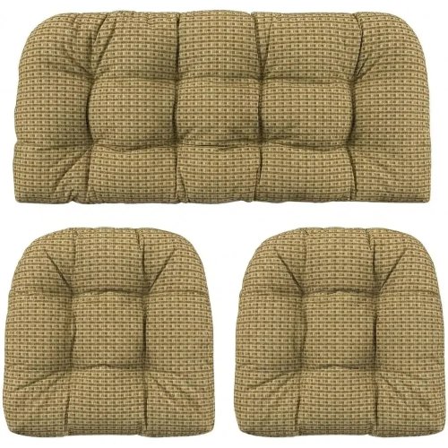Set Bantal Rotan Sintetis Tahan Cuaca 112×56 & 56×56 cm untuk Loveseat 2‑kursi dan Sofa Teras Bentuk U