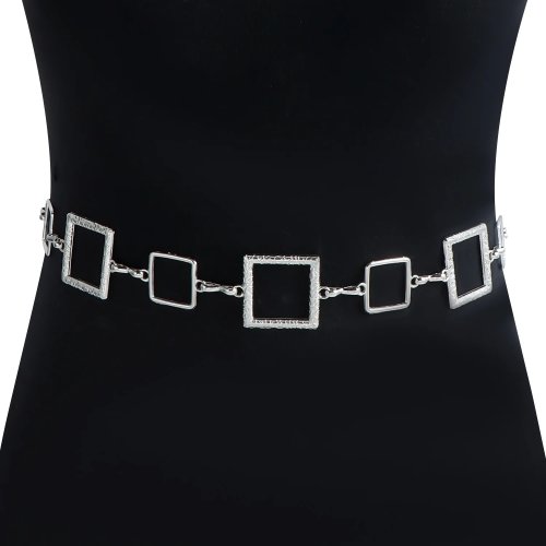 Cadena de cintura plateada geométrica con cuadrados huecos — cinto metálico minimalista de una sola capa, ajustable, estilo Y2K para vestidos, bikinis y streetwear