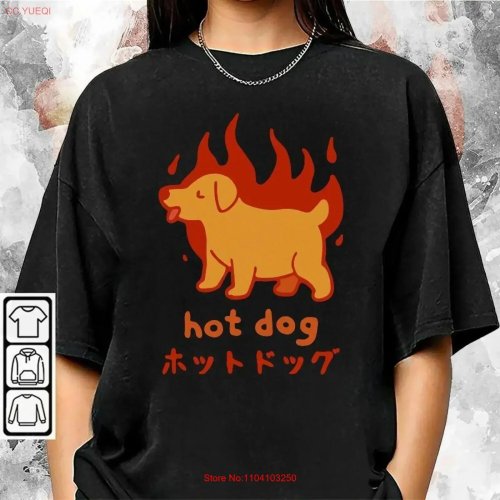 เสื้อยืดผู้ชายวินเทจ 'ฮอทด็อกลุกไหม้' Tokyo Inu — เสื้อกราฟิกตลกสำหรับคนรักสัตว์ ฟีลวอชเล็กน้อย สตรีทแวร์