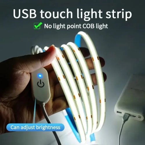 LED COB Touch-Dimmable Flexible Light Strip 5V USB — Indoor LED Tape for TV/Mirror Backlight & Wall Decor