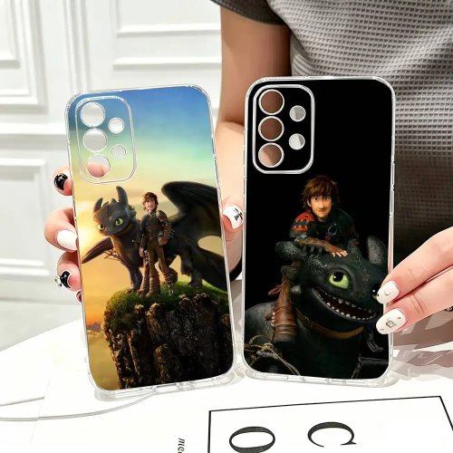 Capa de silicone transparente Hiccup & Toothless para Samsung S25/S24/S23/S22/S21/S20/S30/Ultra/Plus/FE