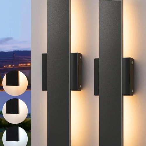 2-Pack Dimmable LED Outdoor Wall Lights, 15.7" (40 cm) Modern Black Wall Sconce, 3000K/4000K/5000K, IP65 Waterproof