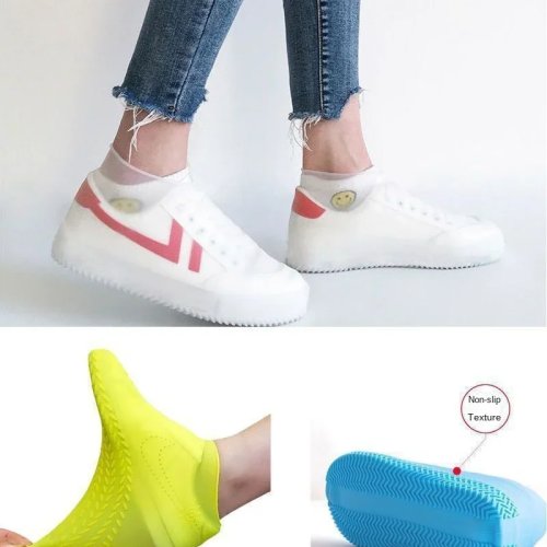Sur-chaussures en silicone réutilisables – étanches et antidérapantes, protège-chaussures pliable et portable pour la pluie