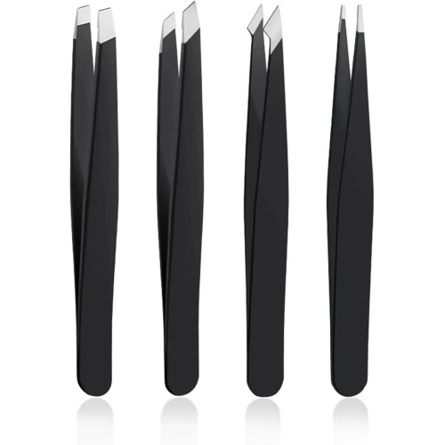 Set de 4 Pinzas de Precisión – Acero inoxidable antiestático, puntas variadas para cejas, astillas, reparación electrónica y manualidades