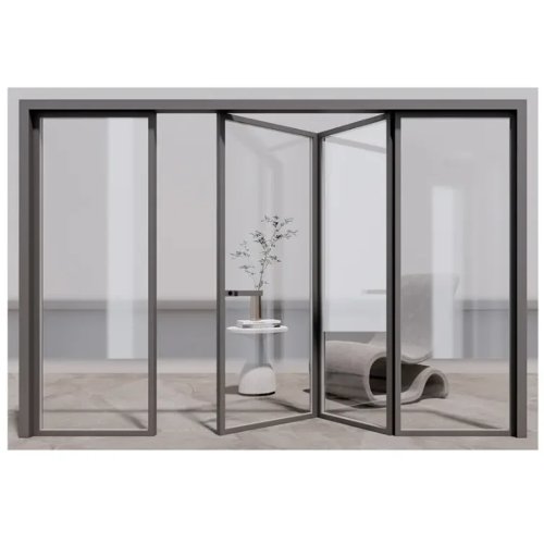 Puerta plegable interior (acordeón/bi-fold), resistente al agua y al viento, aislante acústica y con protección antiatrapamiento, para recámara