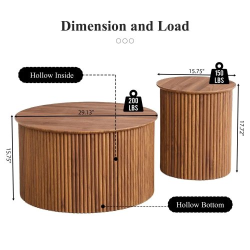 Set Meja Kopi Bulat Susun 2 Pcs - Meja Kopi & Meja Sisi Kayu Gaya Mid-Century, Minimalis