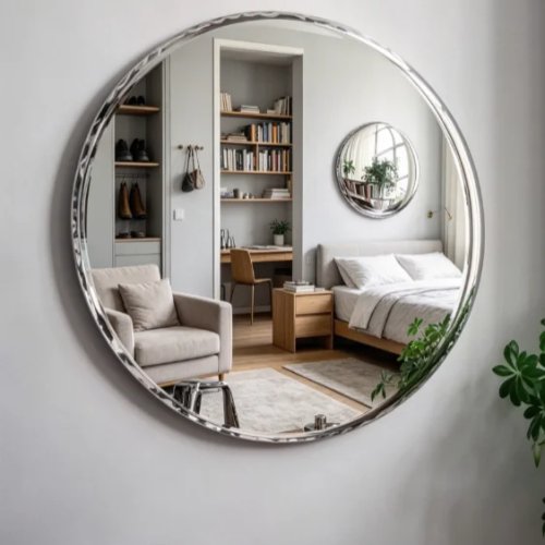 Specchio da parete rotondo in acciaio inox elettroplaccato – Specchio decorativo di lusso per soggiorno