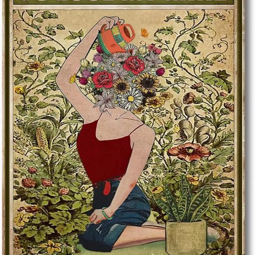 Targa in latta vintage 'Into the Garden I Go' – decorazione da parete cottagecore/hippie