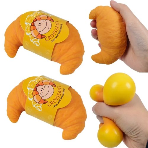 Bóng giảm stress hình bánh sừng bò (croissant) chân thực – mềm, squishy, bóp giảm căng thẳng cho người lớn