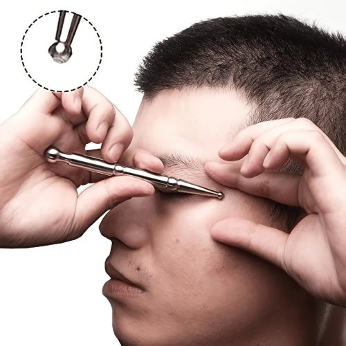 Caneta de massagem em aço inox (deep‑tissue) — Massageador manual ergonómico para pontos gatilho, pescoço, costas e braços