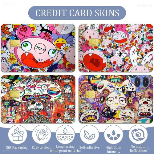 Vinil adhesivo para tarjeta con diseño flor Takashi Murakami — mate (oro/plata/negro) para tarjetas de crédito y débito