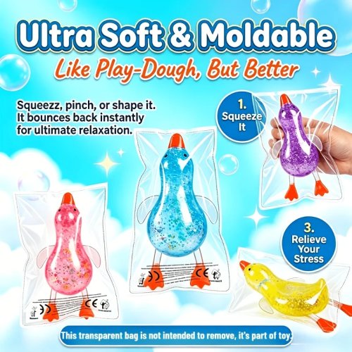 Glitzer-Enten-Squishy – Ultraweich, langsamer Rückstell-Effekt, formbares Antistress-Spielzeug, kompakt und mobil; ideal als Belohnung oder Geschenk zu Geburtstag, Valentinstag, Weihnachten
