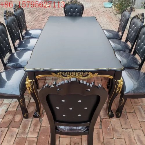 Conjunto de mesa de jantar nórdico 8 lugares – mesa em madeira preta com 8 cadeiras, luxo para cozinha ou restaurante
