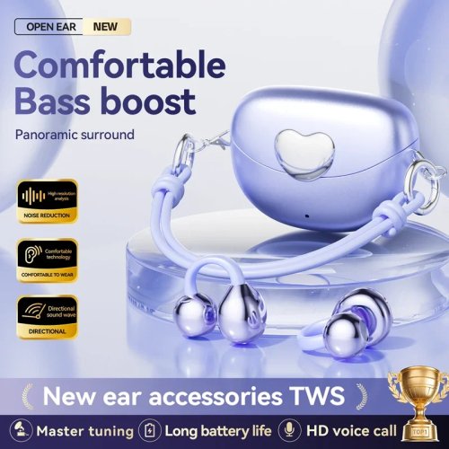 Słuchawki z przewodnictwem kostnym Bluetooth, open‑ear mini z zawieszką w kształcie serca, minimalistyczny elegancki design