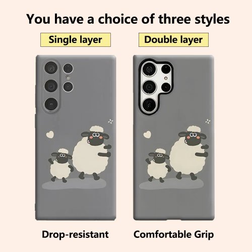 Coque double couche antichoc motif «famille de moutons» pour Samsung Galaxy S26/S25/S24/S23 (Ultra/Plus)