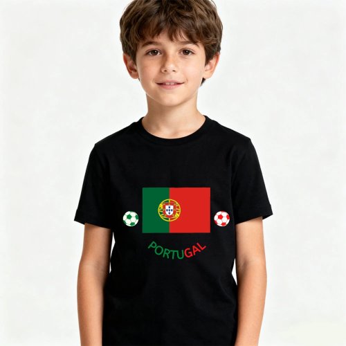 Playera infantil con bandera de Portugal, algodón, manga corta – Playera para fans de fútbol