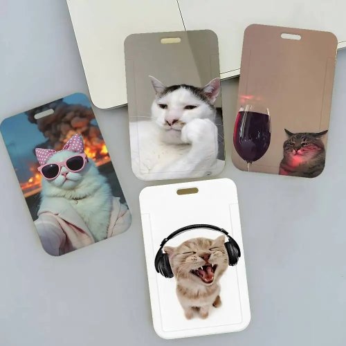 귀여운 고양이 디자인 배지(카드) 홀더 목걸이 — 키링 포함 카드 목걸이형 홀더, 학생/여성용 선물용