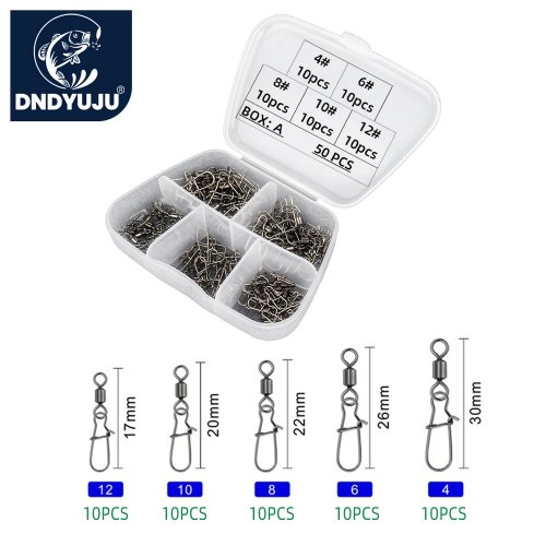 Lot de 50 émerillons à billes en acier inoxydable avec agrafe, boîte — Accessoires de pêche pour leurres et hameçons