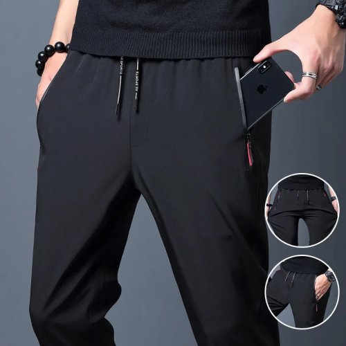 Pantaloni estivi uomo in ice silk asciugatura rapida slim fit stile coreano, casual/sportivo gamba dritta