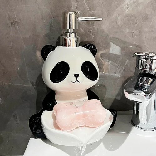 Керамический диспенсер Panda 2 в 1 — пресс‑флакон с двумя отделениями для шампуня и геля для душа