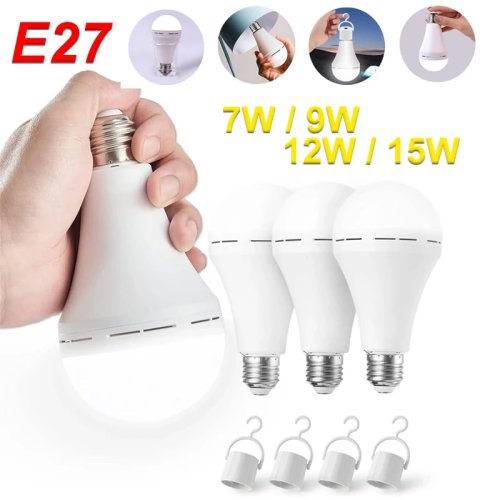 Bombilla LED recargable de emergencia 7W/9W/12W/15W, 85-265V - Lámpara portátil colgante para tienda, camping, cortes de luz y porche