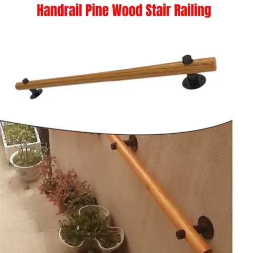 Main courante en pin pour escalier avec supports muraux