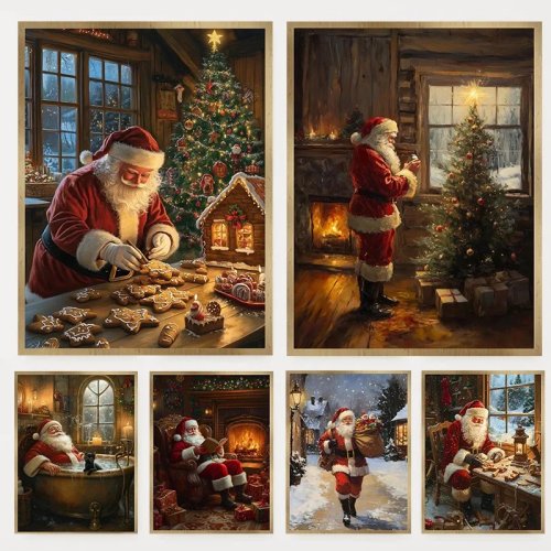 Weihnachts-Leinwandbild „Santa“ – Rustikale Winterwunderland-Szene als Wandbild für Wohnzimmer, Weihnachtsdeko & Geschenk