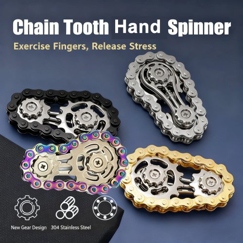 Fidget spinner metálico tipo pinhão com volante — gyro de dedo anti-stress, estilo corrente de bicicleta, para adultos e crianças