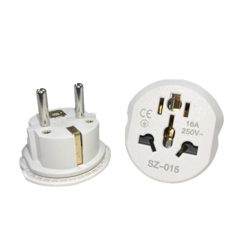 Adaptador de viagem universal AU/US/UK/CN para EU/KR — 16A 250V, ficha redonda 2 pinos