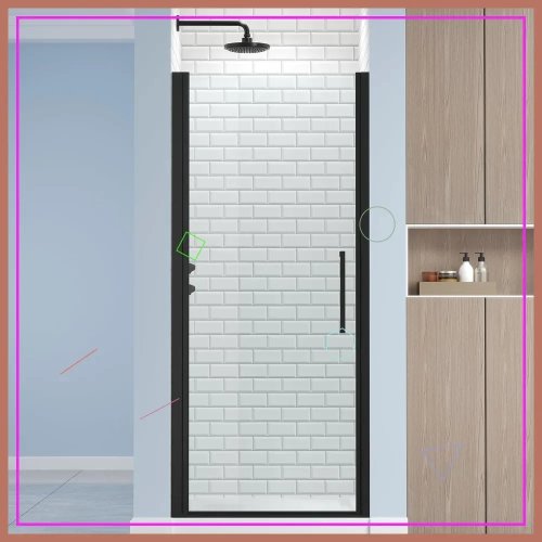 Frameless pivot shower door, 34.8–36 in × 72 in, 1/4" (6 mm) tempered glass, magnetic seal, reversible (left/right) installation