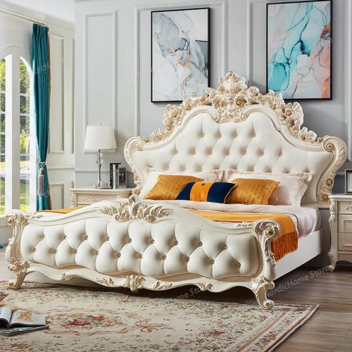 Luxe massief tweepersoons bedframe, wit, modern design met opbergruimte