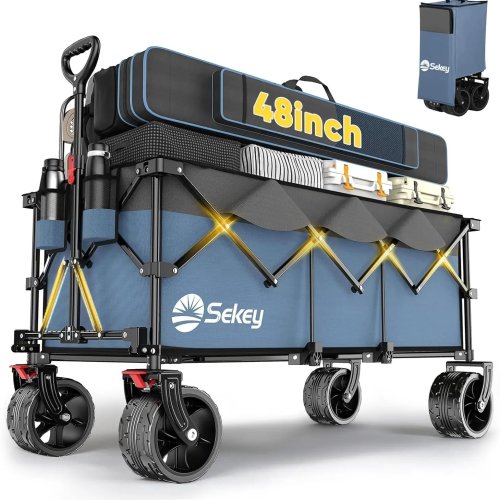 48'' Collapsible Folding Wagon — Heavy-Duty 300L Utility Garden Cart, 440 lb Capacity, Large All-Terrain Wheels