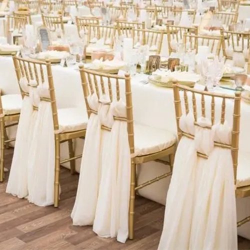 48개 세트 Chiavari (Tiffany) 플라스틱 의자 화이트/골드 웨딩·연회·이벤트·호텔용