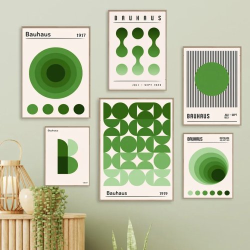 Bauhaus Green Series Vintage Architectural Canvas Wall Art — Abstract Poster Print