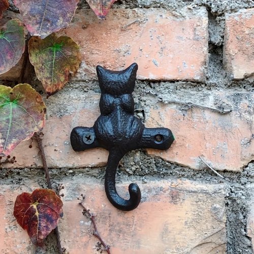 Gantungan Pintu/Dinding Besi Cor (Besi Tempa) Motif Kucing, Gaya Retro Eropa – 1 Buah