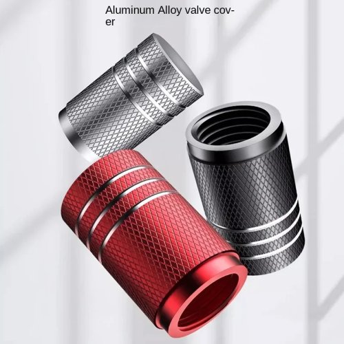 Zestaw 4 aluminiowych nasadek na zawór opony, karbowane (knurling) – uniwersalne