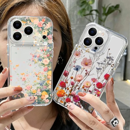 Colorful flower pattern clear TPU silicone soft case for iPhone 17 Pro Max / 16 / 15 / 14 / 13 / 12 Pro Max / 11