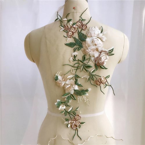 Parche bordado de flores para coser en la ropa, aplique de tela 21×49 cm