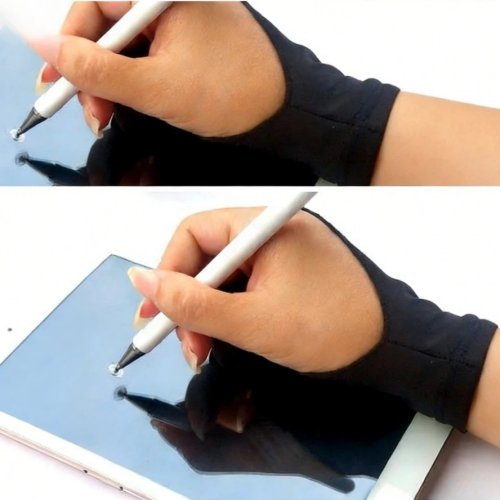 Guante para dibujo de 2 dedos — Anti-manchas y protector de pantalla táctil para arte digital