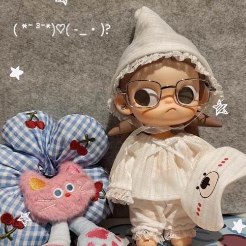 Одяг для ляльок Zsiga — милий білий піжамний набір для BJD 1/8 (20 см) з мереживною обробкою, маскою для сну та шапочкою
