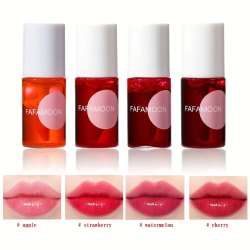 Set 4 tonos tint de labios líquido con aroma a fruta — brillo hidratante, resistente al agua, no pegajoso, alta pigmentación y larga duración
